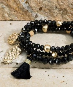 Urbanista Bracelets Black Bead, Charm, And Tassel Bracelet Set