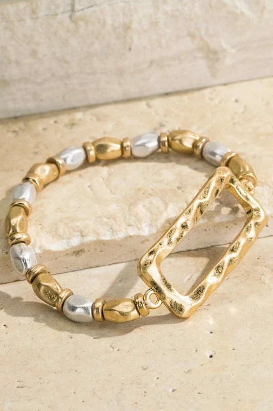 Urbanista Two Tone Rectangle Stretch Bracelet - Gold Bracelets 3 Urbanista Two Tone Rectangle Stretch Bracelet - Gold Bracelets