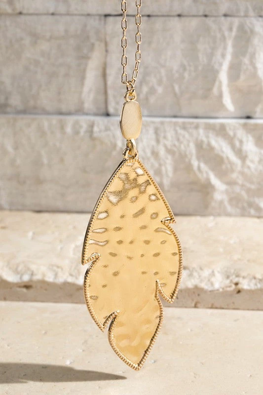 Urbanista Necklaces Hammered Leaf Pendant In Gold 3 Urbanista Necklaces Hammered Leaf Pendant In Gold