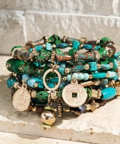 Urbanista Bracelets Green Layered Bead Stretch Bracelet Set