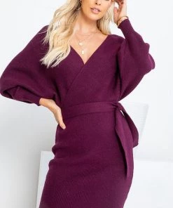 Sweet Lovely By Jen The Cleo Wrap Dress In Mulberry Dresses