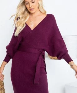 Sweet Lovely By Jen The Cleo Wrap Dress In Mulberry Dresses