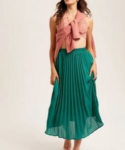 Listicle Bottoms The Kimble Pleated Maxi Skirt In Green