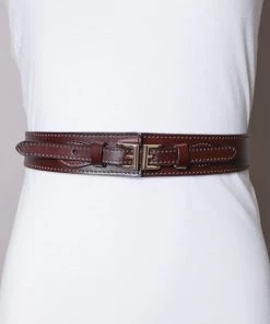 Leto Belts Double Buckle Belt In Brown