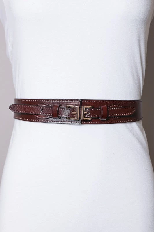Leto Belts Double Buckle Belt In Brown 4 Leto Belts Double Buckle Belt In Brown