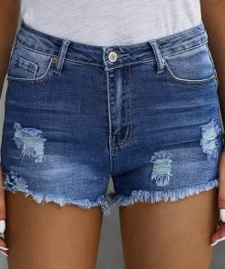 Shying Fashion The Brook Denim Shorts In Dark Blue