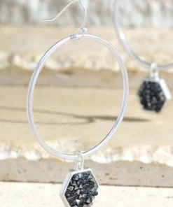 Urbanista Earrings Glittery Glass Stone Charm Earring In Black