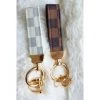 Faire Key Chain In Cream Check Handbags & Purses