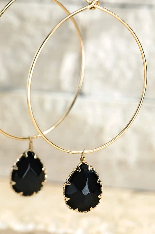 Urbanista Earrings Natural Stone Teardrop Earring - Black 3 Urbanista Earrings Natural Stone Teardrop Earring - Black