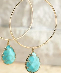Urbanista Earrings Natural Stone Teardrop Earring - Turquoise