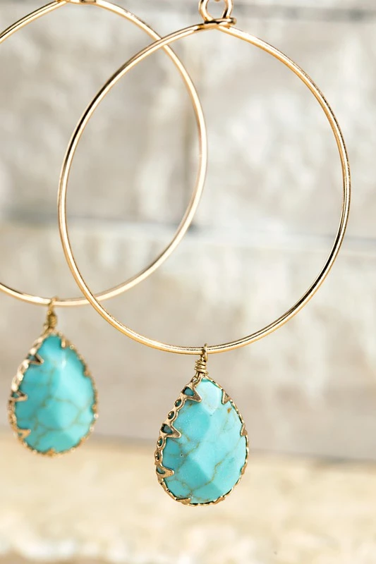 Urbanista Earrings Natural Stone Teardrop Earring - Turquoise 3 Urbanista Earrings Natural Stone Teardrop Earring - Turquoise
