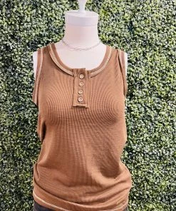 Ps Kate Tops Henley Tank In Mocha